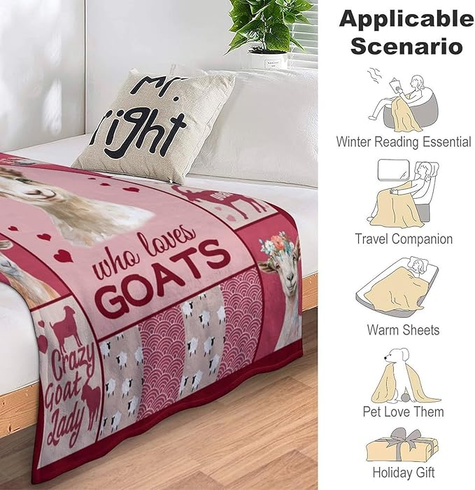 Goat Blanket Just A Girl Who Loves Goats Cute Pink Sheep Lamb Animal Print Throw Blankets for Sofa Stuff Decor Soft Cozy Fleece Plush Flannel for Baby Girls Women Adults Lover 40"x50"