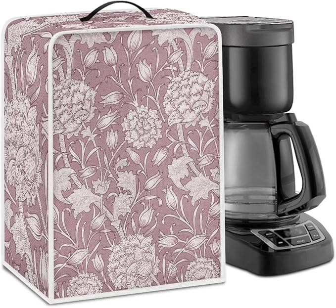 Red William Morris Coffee Maker Cover – Dust Protection Stain Resistant Washable Appliance Cover Kitchen Decoration Gifts For Coffee Lovers