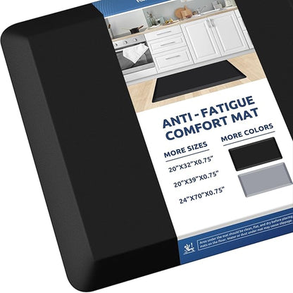 KitchenClouds Kitchen Mat Cushioned Anti Fatigue Rug 20"x32" Waterproof, Non Slip, Standing and Comfort Desk/Floor Mats for House Sink Office (Black,0.8inch)