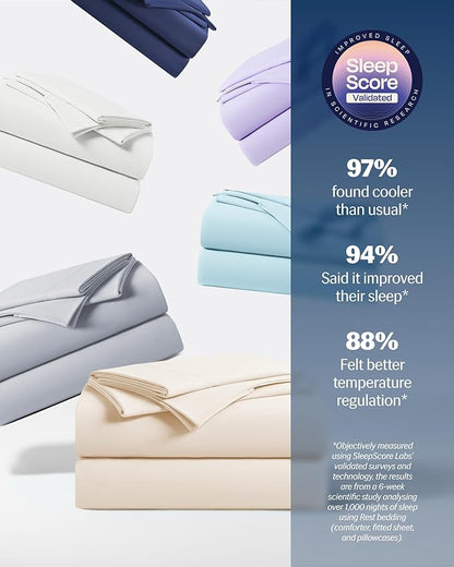 REST® Evercool®+ Starter Sheet Set, King, Ivory, Breathable Bed Sheets for Hot Sleeper and Night Sweats, with Pillowcases, with Ionic+ Self-Cleaning Silver Yarn for Sensitive Skin, 3PCS No Flat Sheet