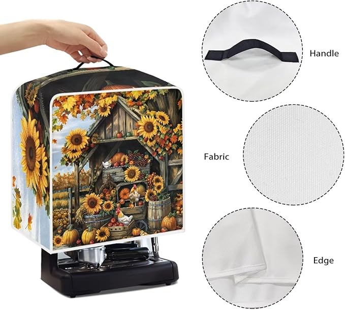 Coffee Maker Cover For Kitchen With Top Handle Waterproof Dust Appliance Cover Suitable For Most Coffee Machine Models Sunflower Chicken Coop Pattern
