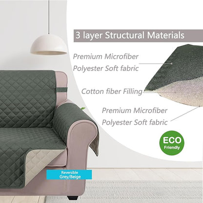 U-NICE HOME Loveseat Sofa Cover Reversible Couch Cover for Dogs with Elastic Straps Water Resistant Furniture Protector for Pets Couch Cover for 2 Cushion Couch (Loveseat, Grey/Beige)