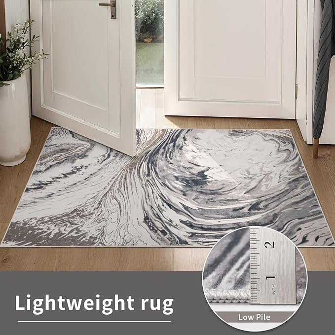 Ciicool Abstract Area Rug Indoor, 5x7 Washable Entryway Rug, Modern Soft Throw Entry Rug with Non-Slip Backing for Bedroom Living Room Entrance Kitchen, Low-Pile Floor Carpet Doormat Brown