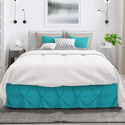 Nestl Teal Bed Skirt Full Size, Pinch Pleat Full Bed Skirt, 14" Inch Drop Full Bedskirt, Hotel Quality Teal Bed Skirts, Premium Microfiber Bedskirt for Full Bed, Teal Full Bed Skirt