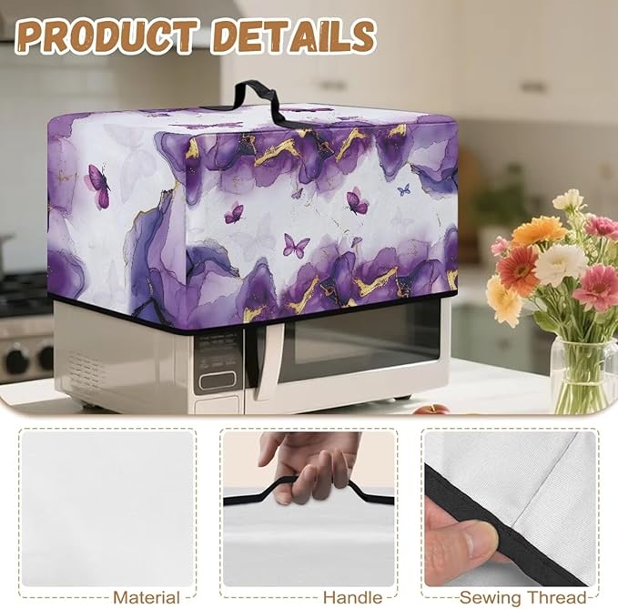 Microwave Oven Dust Cover, Marble Heat-Resistant Waterproof Polyester Fabric Protection for Toaster Oven Air Fryer Dust Cover for Microwaves Ovens Machine Washable