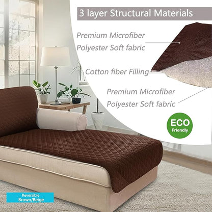 U-NICE HOME Sectional Couch Cover for Dogs Chaise Lounge Reversible Sofa Cover Furniture Protector Cover for Pets with Elastic Adjustable Strap (Chaise Lounge, Brown/Beige)
