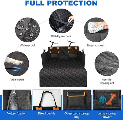 4-in-1 SUV Cargo Liner for Dogs, Non-Slip Water Resistant Pet Trunk Mat with Side Flaps Protector & Back Seat Organizer, Dog Backseat Cover for SUVs Vans（54" W x 88" L）