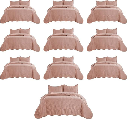 IR Imperial Rooms Twin Quilt Bedding Set (68” x 86”) - Bulk Pack of 10 Wholesale for Hotels, Guest Bedroom & Airbnbs - Lightweight Microfiber Reversible Embossed Quilts Bedspreads (Peach)