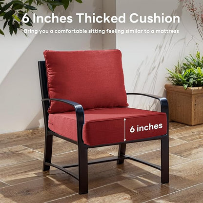 6" Thicker Outdoor Chair Cushion 6 Sets - 24" *24" *6" Waterproof Patio Furniture Cushions with Removable Cover, 28D High Density Sponge Filling Thicken Outdoor Patio Cushions - Red