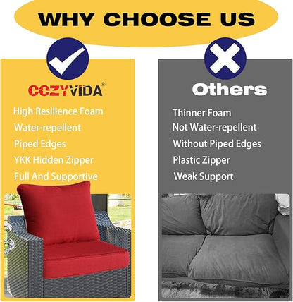 COZYVIDA Outdoor/Indoor 22x24 inch Deep Seat Patio Cushions Set of 2 Resilient Foam Filling Water Repellent Stain-Resistant UV Resistant Weather Resistant Patio Cushions Red