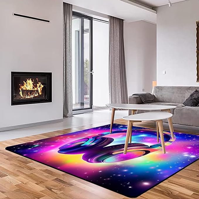 6' x 9' Galaxy Game Area Rug Large Music Headphone Rugs Space Colorful Throw Rug Non-Slip Carpet Doormats for Living Room Bedroom Apartment Dorm Floor Mat,180 X 275cm