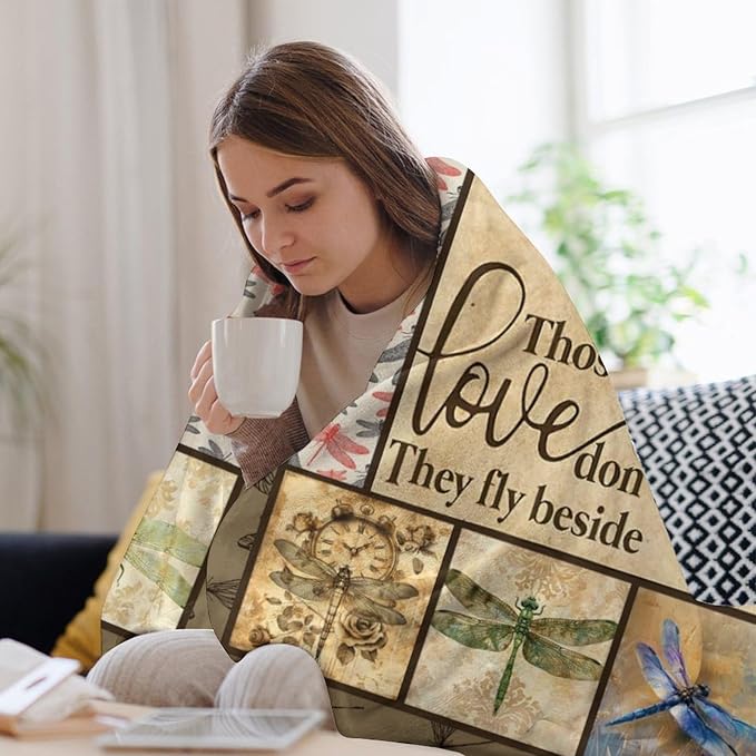 Dragonfly Print Blanket Dragonflies Memorial Throw Blankets Gifts for Couch Sofa Bed Stuff Decor Lightweight Soft Cozy Plush Warm Flannel for Lover Men Women Adults 60"x80"