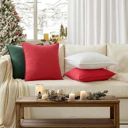 EMEMA Christmas Throw Pillow Covers Decorative Linen Pillow Covers 20x20 Inch Red Boho Farmhouse Neutral Couch Throw Pillows for Bed Pack of 2 Accent Pillowcase Modern Sofa Cushion Livingroom Home
