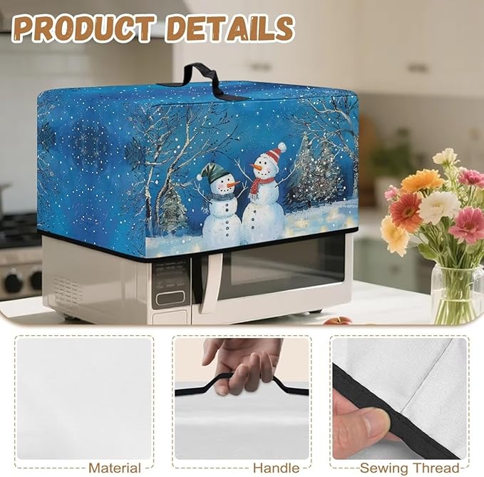 Microwave Oven Cover, Christmas Snowman Heat-Resistant Polyester Machine Protector Decorative Kitchen Appliance Covers Waterproof Microwave Oven Cover for Most Countertop Microwaves Blue