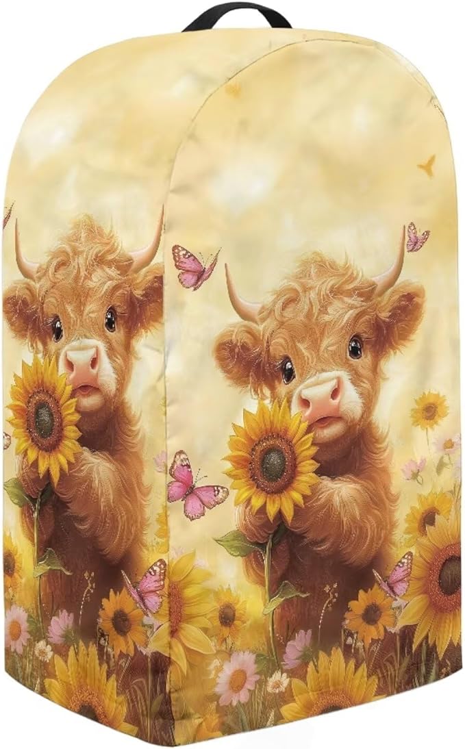 Drawstring Blender Cover Kitchen Appliance Anti Fingerprint Dust Protection Stain Resistant Coffee Maker Food Processor Stand Mixer Cover Sunflower Cartoon Highland Cow