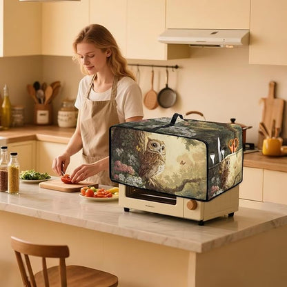 Owl Floral Tree Butterfly Print Microwave Oven Dust Cover Heavy Duty Microwave Oven Cover with Storage Pockets Foldable Dust-Proof Decor Accessories for Kitchen, M