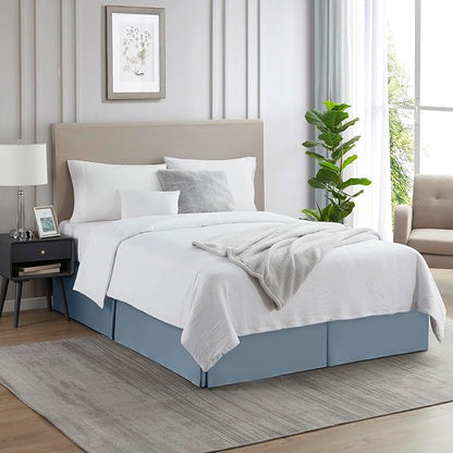Nestl Stone Blue Full Bed Skirt - Full Size Bed Skirt 14 Inch Drop - Brushed Microfiber Bed Skirts - Hotel Quality Pleated Bed Skirt - Shrinkage & Fade Resistant