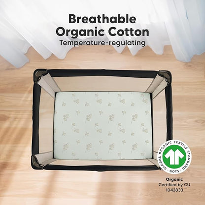 2-Pack Mini Crib Sheets Fitted - 38x26 Pack N Play Sheets for Pack and Play Mattress, Organic Cotton, Soft & Breathable Playard Bedding, Neutral Mini Toddler Bed Cover for Boys, Girls (Elly)