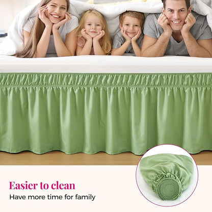 RIMELA Light Green Bed Skirt Full Size 15 Inch Drop, Elastic Bed Skirting, Bedding Dust Ruffle Easy to Install, Hotel Quality Wrap Around Bedskirt, Bedroom Decor