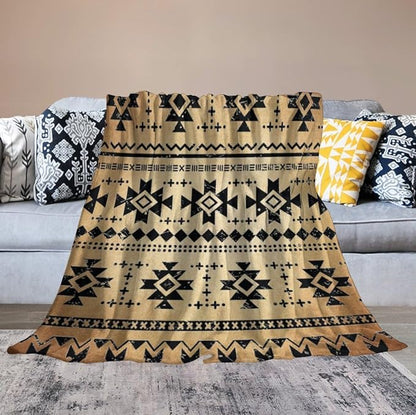 Tribal Aztec Throw Blanket, Southwestern Native Blanket, Vintage Ethnic Abstract Geometric Print Throws Cover for Couch Chair Sofa Bed Outdoor Beach Travel 30"x40"