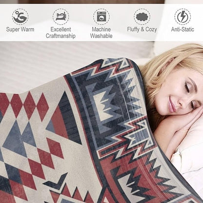 Southwest Blanket, Tribal Indian Throw Blanket Red Black Aztec Ethnic Geometric Print Blanket for Couch Bed Sofa Cover Throw Home Decor 30"x40"