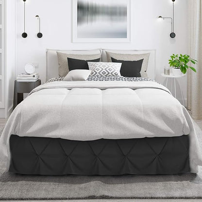 Nestl Black Bed Skirt Full Size, Pinch Pleat Full Bed Skirt, 14" Inch Drop Full Bedskirt, Hotel Quality Black Bed Skirts, Premium Microfiber Bedskirt for Full Bed, Black Full Bed Skirt
