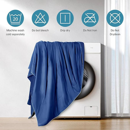 EASELAND Cooling Comforter King, Cold Touch Fabric Absorbs Body Heat, Double-Sided Cool Design Soft Fluffy Cooling Blanket for Night Sweats Hot Sleeper (Navy Blue, King(108"x90"))