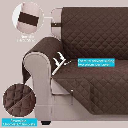 U-NICE HOME Recliner Chair Covers Reversible Chair Cover Pet Covers for Dogs with Elastic Straps Water Resistant Diamond Quilted (23''Recliner Small, Chocolate/Chocolate)