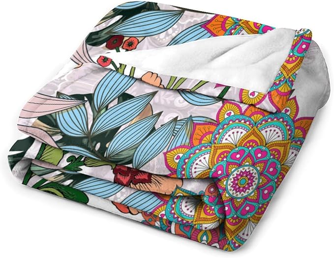Boho Flowers Blanket for Women Girls, Rustic Bohemian Mandala Palm Leaves Plants Botanical Print Blanket for Bedroom Living Room Couch Sofa, 60"x80"