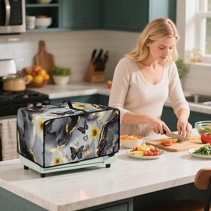 Convection Oven Cover Countertop Appliance Covers Stain-resistant Microwave Oven Protector for Kitchen Home Decor, L, Black Gray Gold Marble Butterfly Sunflower