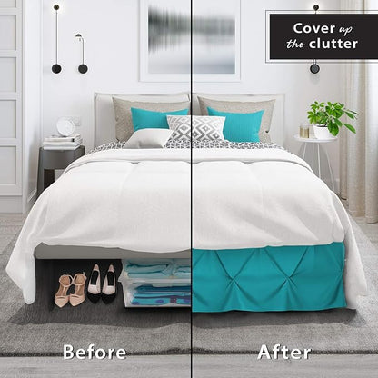 Nestl Teal Bed Skirt Full Size, Pinch Pleat Full Bed Skirt, 14" Inch Drop Full Bedskirt, Hotel Quality Teal Bed Skirts, Premium Microfiber Bedskirt for Full Bed, Teal Full Bed Skirt