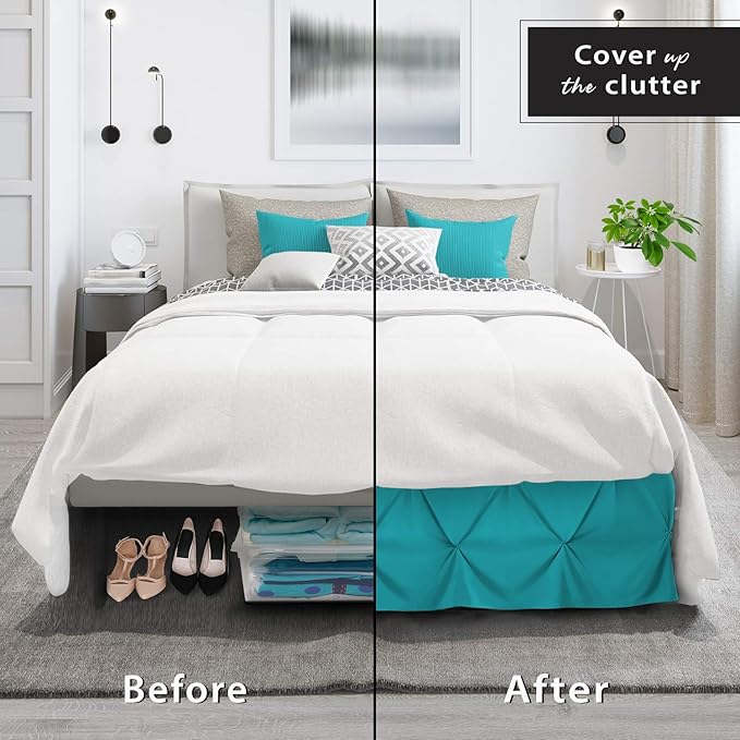 Nestl Premium Microfiber Bedskirt - King Size, Pinch Pleat, 14" Drop, Hotel Quality, Teal