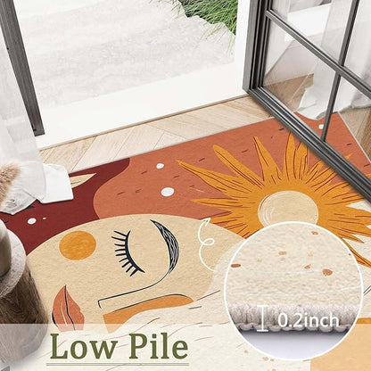6x9 Sun and Moon Area Rug Beige Yellow Rug Non Slip Low Pile Large Carpet for Home Kitchen Living Room Bedroom Dining Room Office