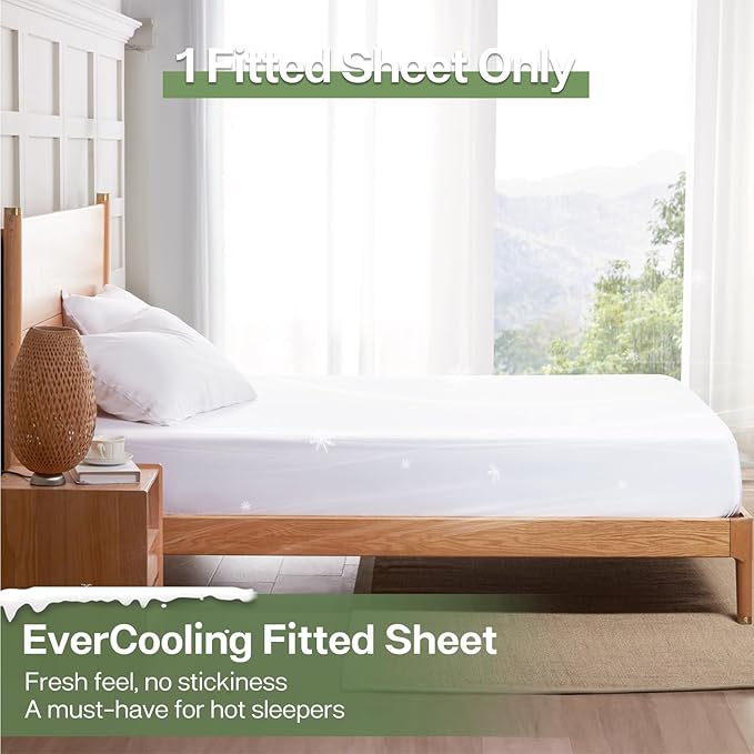 MR&HM California King Fitted Sheet, Ultra-Soft Rayon Derived from Bamboo & Polyester Blend, Silky & Breathable, 15" Deep Pocket with Elastic Straps, Cooling Fitted Sheet for Hot Sleepers, White