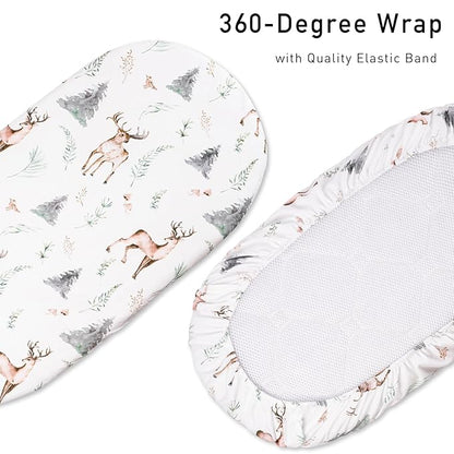 Gllquen Baby Bassinet Sheets Set 2-Pack, Breathable Cozy Bassinet Fitted Sheet Universal Fit Standard Mattress Oval Rectangle Cradle Baby Sheets for Baby Boy Girls Unisex 32"x16" (Reindeer)