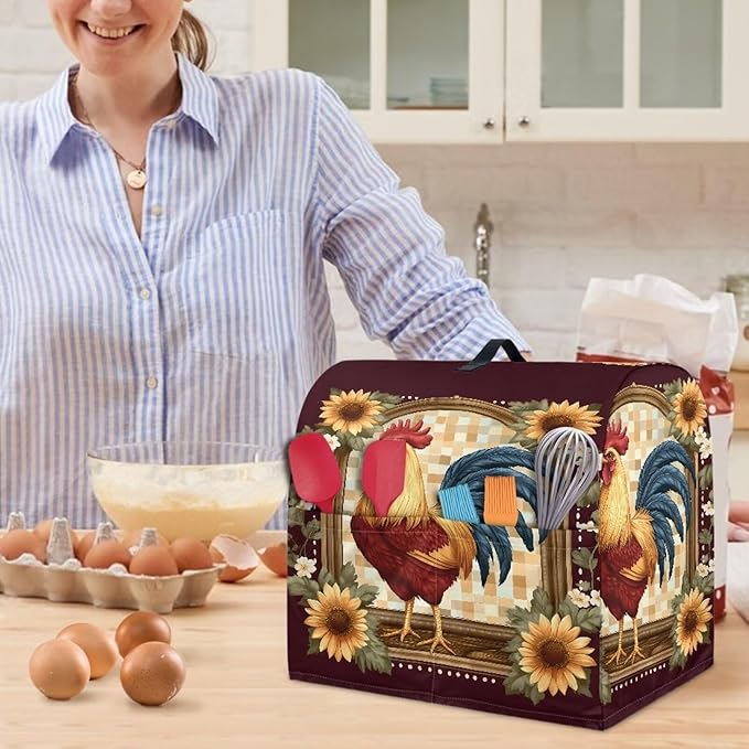 Rooster Sunflower Mixer Covers Washable Stand Mixer Dust Covers Fit Kitchen Aid Mixer 4.5-8 Quart Mixer Home Kitchen Decor Appliance Covers Red Yellow