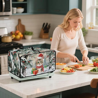 Air Fryer Toaster Oven Dust Cover Dust Protection Countertop Convection Oven Cover Stain-resistant Kitchen Appliance Protector for Christmas Winter, S, Cat Snowy Tree Print