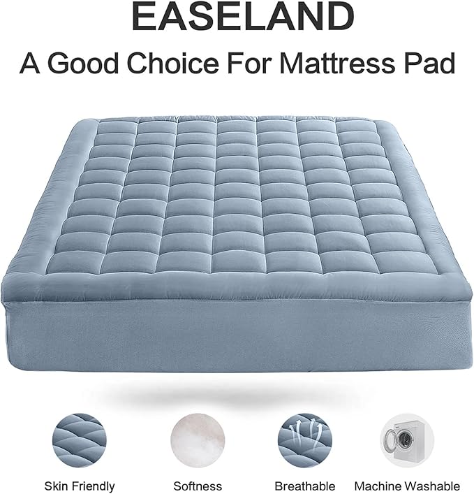 EASELAND Full Size Mattress Pad Pillow Top Mattress Cover Quilted Fitted Mattress Protector 8-21" Deep Pocket Cooling Mattress Topper (54x75 Inches, Dusty Blue)