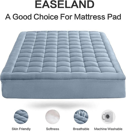 EASELAND California King Mattress Pad Pillow Top Mattress Cover Quilted Fitted Mattress Protector Long 8-21" Deep Pocket Cooling Mattress Topper (72x84 Inches, Dusty Blue)