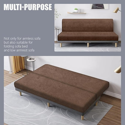 molasofa Leather Like Stretch Futon Slipcover Armless Futon Bed Sofa Cover Furniture Protector with Elastic Bottom, Soft and Washable Futon Cover for Sofa Bed Stay in Place（Medium，Light Brown）