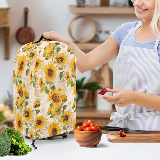 Vintage Sunflower Blender Covers for Kitchen Food Processor Cover with Durable Handle, Dust Covers for Kitchen Appliances Stand Mixer or Coffee Maker Appliance Cover
