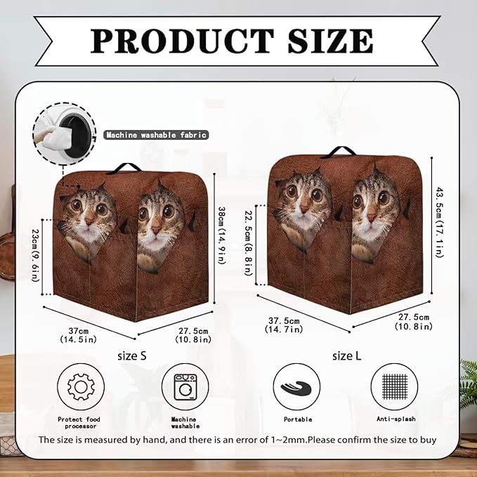 Cute 3D Cat Print Stand Mixer Covers Protector Kitchen Aid Mixer Cover Dust Covers with Top Handle Front Pocket Universal Fit Tilt Head and Bowl Lift Models