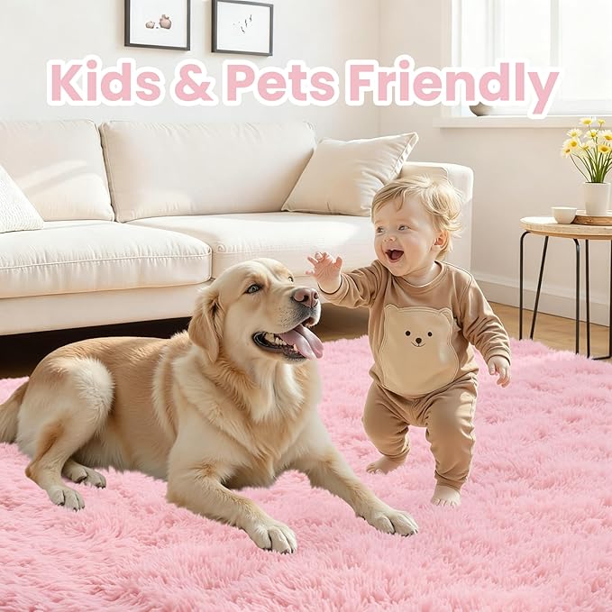 4x6 Area Rugs for Living Room Rug: Soft Fluffy Shag Pink Rugs for Bedroom, Non-Slip Large Fuzzy Plush Rug Indoor Floor Carpet for Nursery Kids Boys Girls Room, Dorms, Playroom, Modern Home Decor