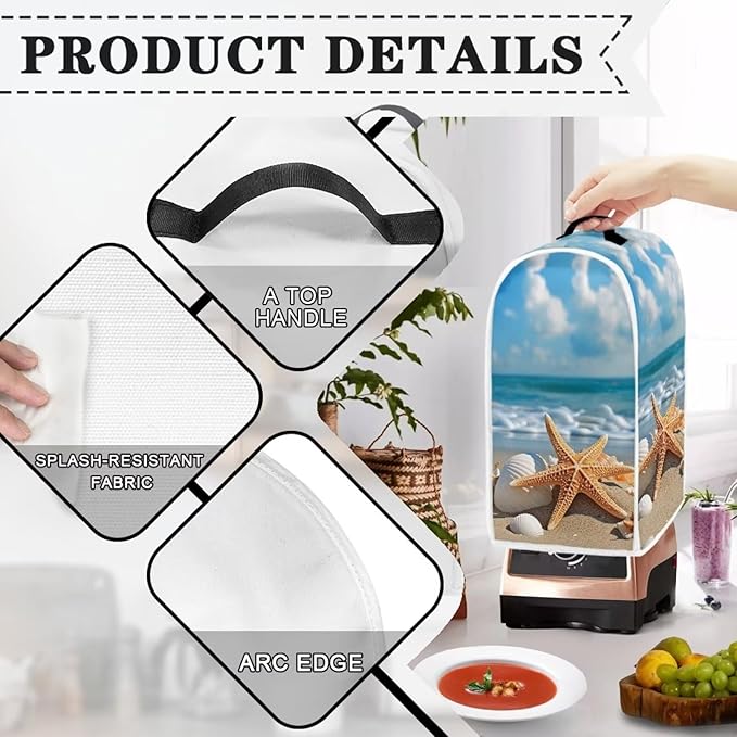 Blender Cover Dust Cover Kitchen Decor Coffee Maker Cover Dust Protection Electric Appliance Dustproof Cover Universal Fit, Beach Starfish Conch