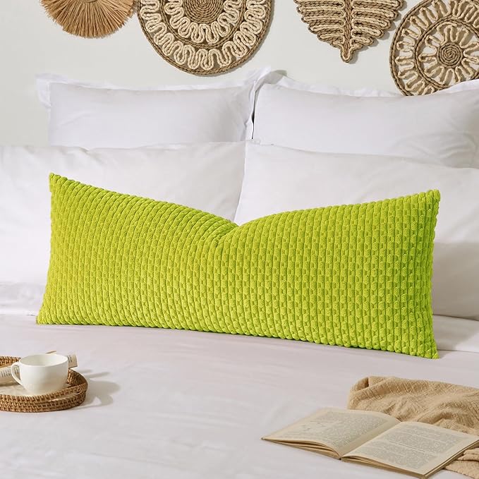 Kevin Textile 14x36 Inch Long Lumbar 1 Pack Boho Decorative Throw Pillow Cover Soft Striped Corduroy Rectangle Cushion Case Farmhouse Accent for Living Room Couch Sofa Bed, Christmas Green