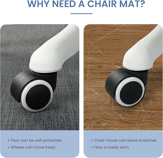 Chair Mat for Hardwood Floor, 50"x63" Desk Computer Chair Mat for Hard Wood & Tile Floor, Large Anti-Slip Hard Floor Protector Rolling Chairs, Desk Rug for Office Home