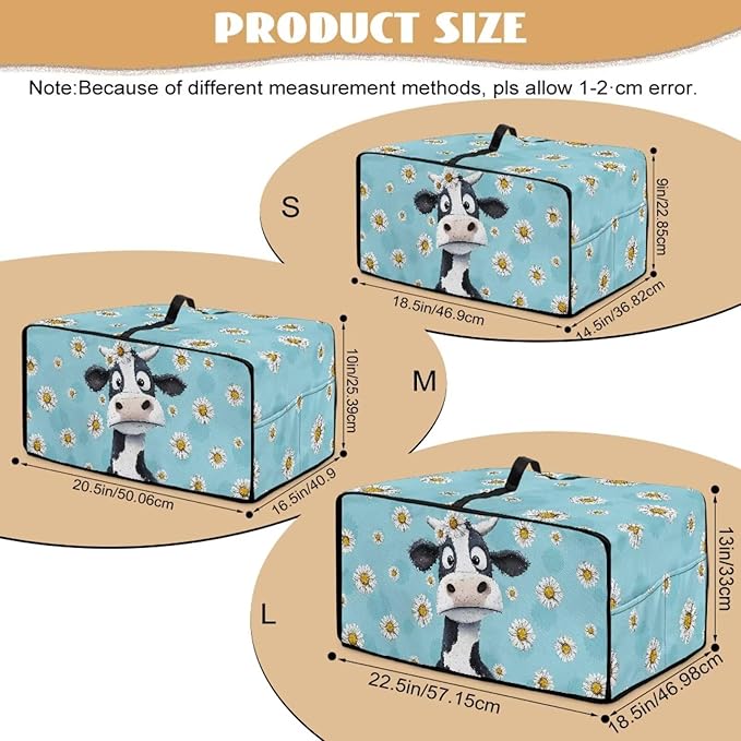 Air Fryer Toaster Oven Dust Cover with Side Pockets, Protective Smart Oven Cover for Kitchen Countertop Decorations, S, 14.5 x 18.5 x 9 Inches, Cow Daisy Light Blue