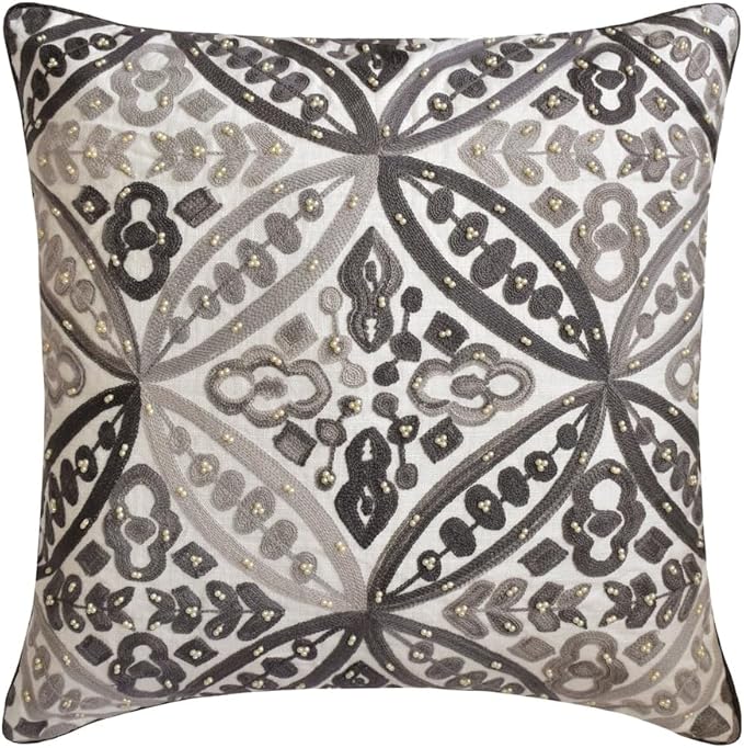 The HomeCentric King/Queen/Twin Gray Designer Full 68"x18" Bed Runner with One Pillow Cover, Moroccan, Pearl, Geometric & Embroidered Bed Scarf on Embroidered Fabric - Meryem