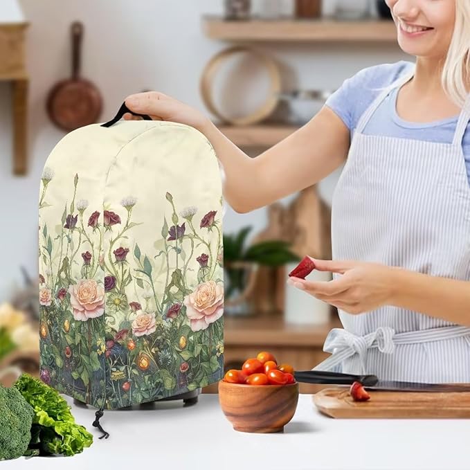 Kitchen Countertop Blender Cover with Drawstring Dust Protection Anti Fingerprint 9.4”Lx7.2”Wx15.9”H Fits Most Standard Kitchen Blender Appliance Cover Retro Rose Flower Print