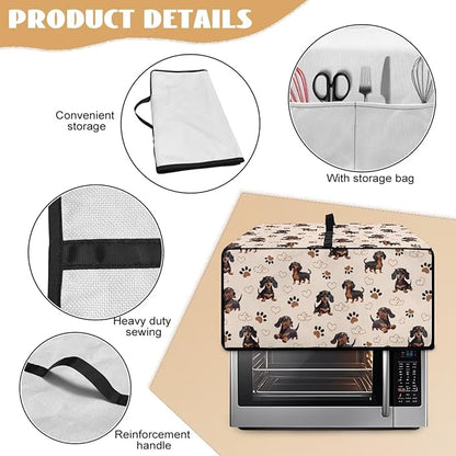 Dachshund Dog Heart Paw Print Toaster Oven Cover with Storage Bags Waterproof Dust Cover for Microwave Oven Polyester-Linen Fabric Small Appliance Dust Covers Fits Most Microwaves, M
